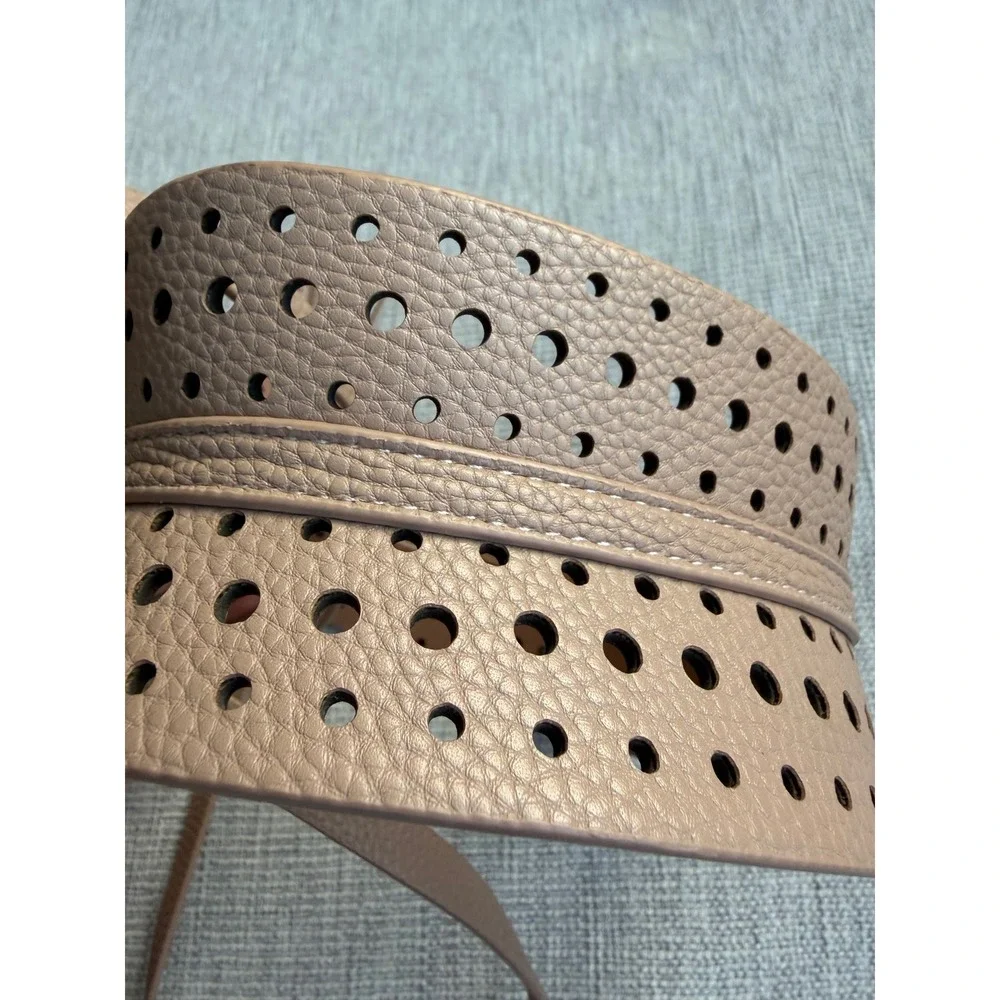 BCBGMAXAZRIA Tan Perforated Leather Obi Wrap Belt with Tassels XS S